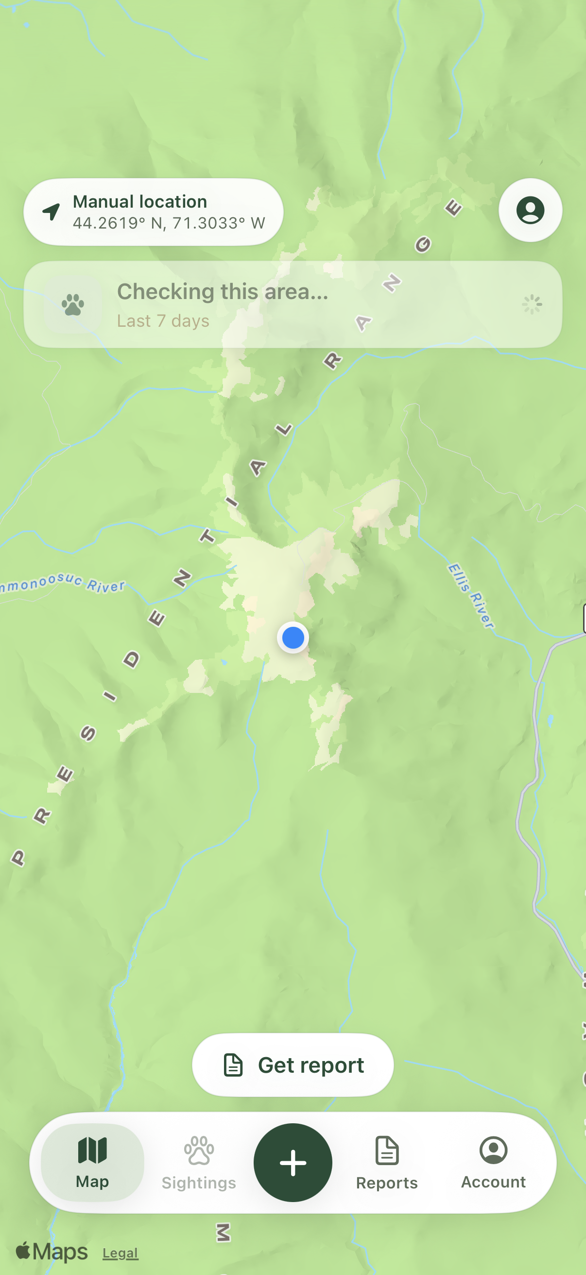 App preview showing the wildlife sightings map and floating navigation